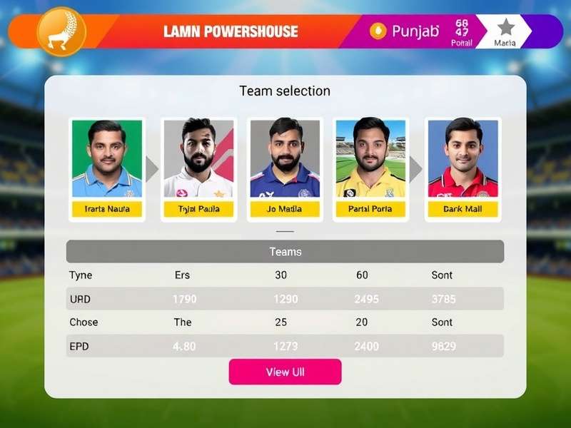 Punjab Cricket Powerhouses team selection interface
